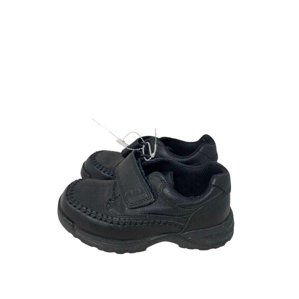 Clarks Caribou Sneakers Kids Size 9 9.5 Medium Black Leather Hook Loop Closure